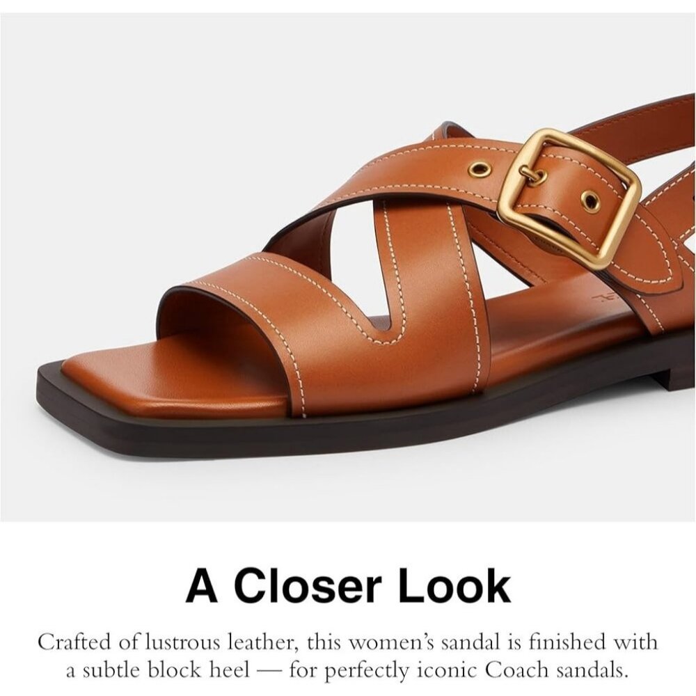 Coach Archival Strappy Buckle Flat Sandal Women's Size 8 Brown Open Toe - Picture 5 of 6